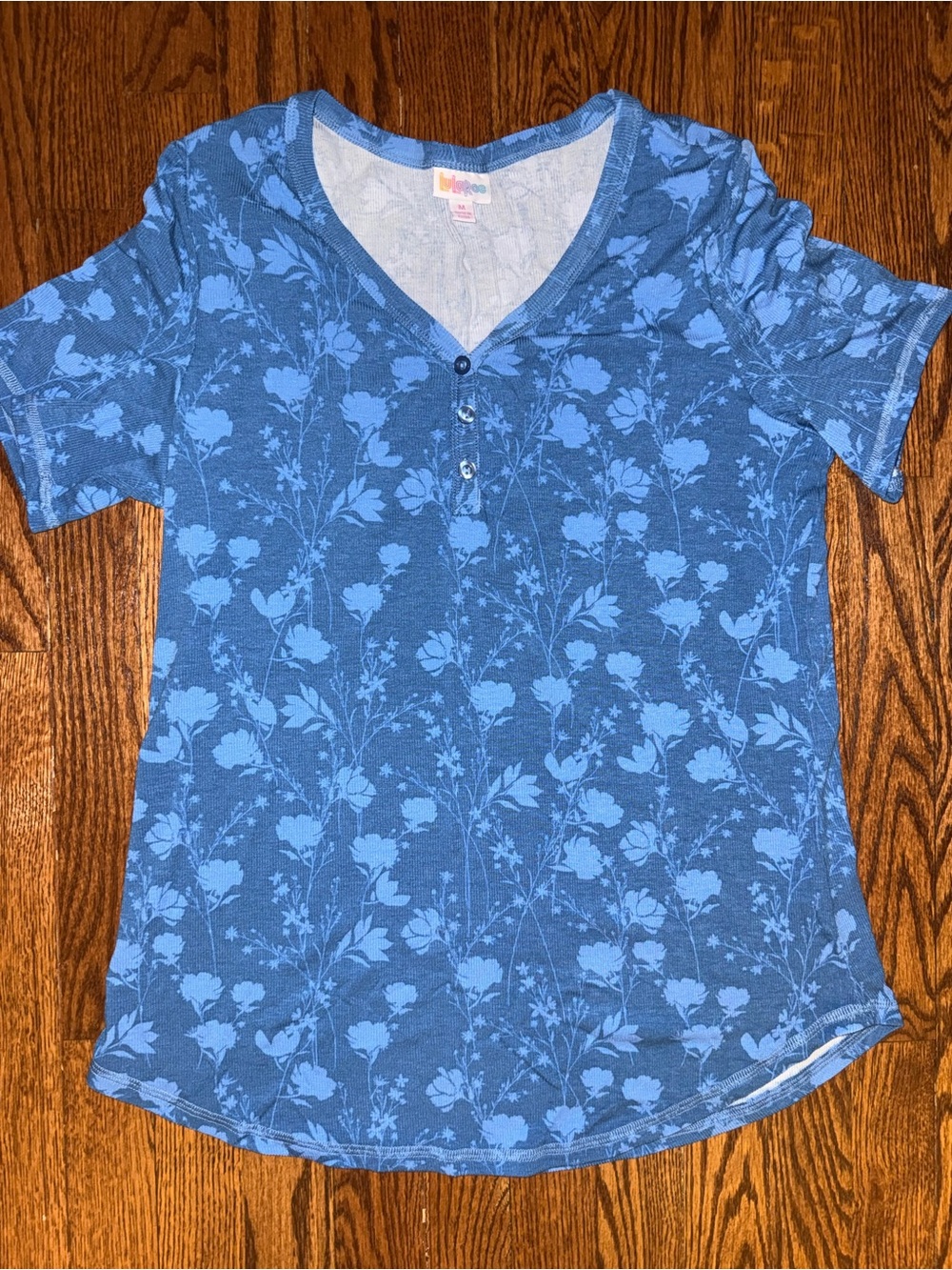LuLaRoe Blue Floral Short Sleeve Tee